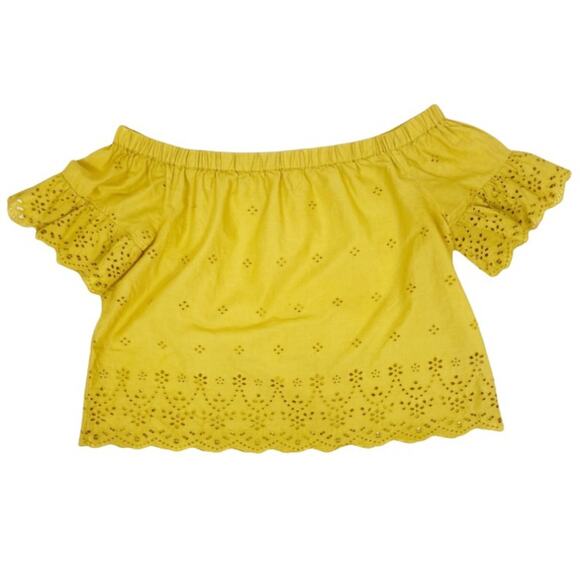 Madewell Yellow Eyelet Off The Shoulder Blouse Sz S - Picture 2 of 7